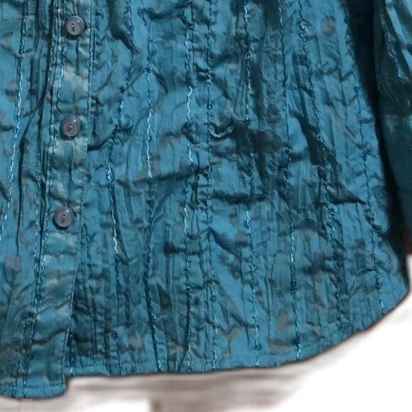Teal Green Sheer Textured w/ Shirring  Blouse, Excellent Condition, Women's M - Picture 3 of 5